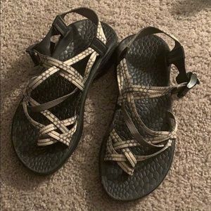 Gray and white strap Chaco